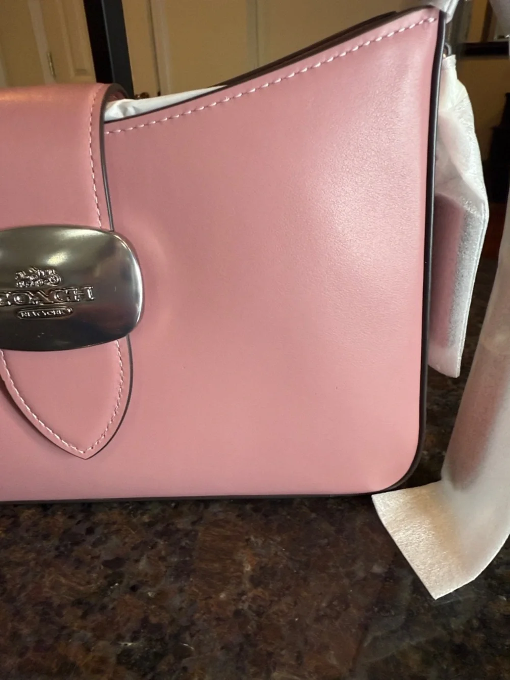 Coach Eliza Rose Pink Leather Shoulder Bag with Silver-Tone Clasp
